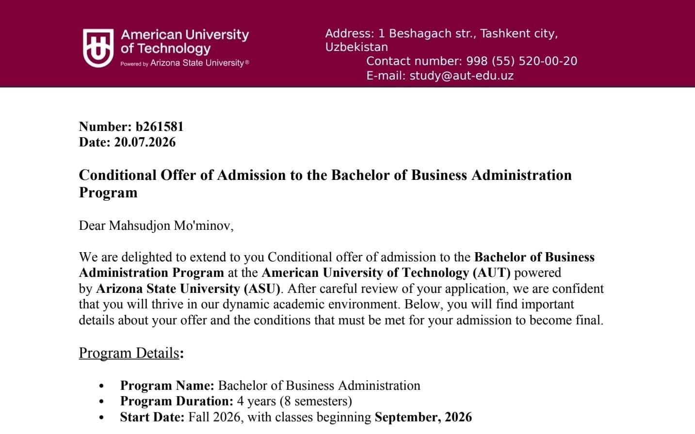 Mahsudjon Mo'minov — AUT · Arizona State University